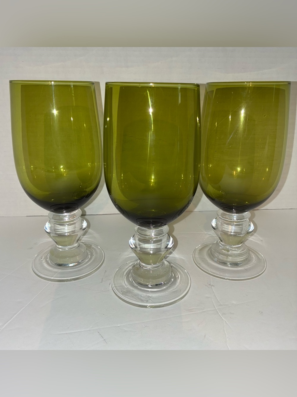 Mid-Century Vintage Sasaki Olive Green Stem Goblet Glasses - Set of 3